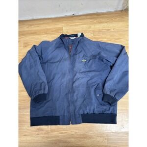 VTG Mens Izod Lacoste Blue Bomber Jacket Full Zip Alligator Logo Lined Vented  L